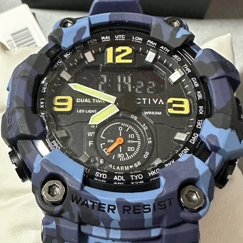 Ativa Blue Camo Sport Watch Analog Digital Water Resistant NWT